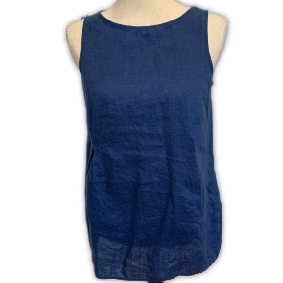 J. Jill Tops - J. Jill blue linen sleeveless top with double split hem and gathered side